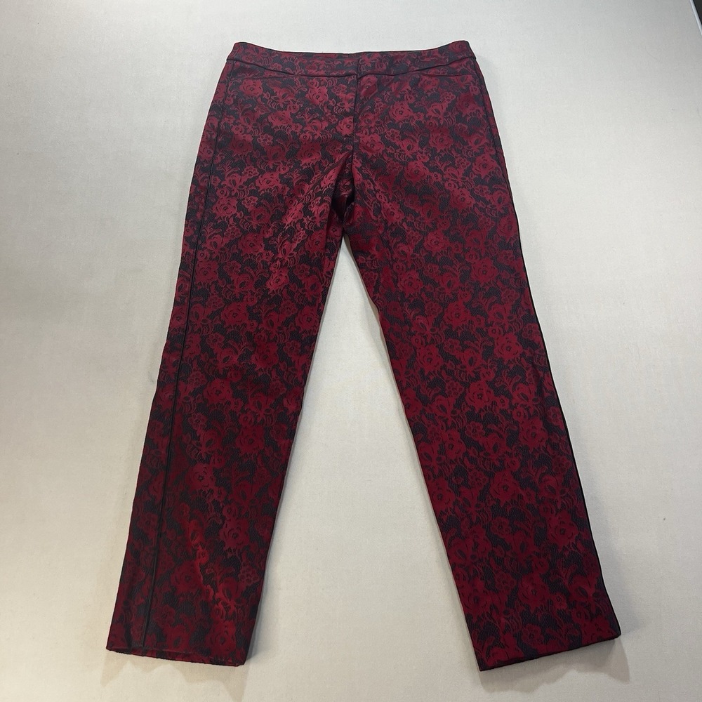 White House Black Market Red Black Floral Brocade Slim Ankle Pants 8R Jacquard